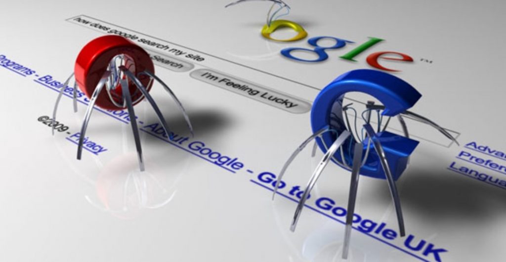 Search spiders crawling across a Google results page, representing how Google crawl and index sites and why schema markup helps AI interpret content.