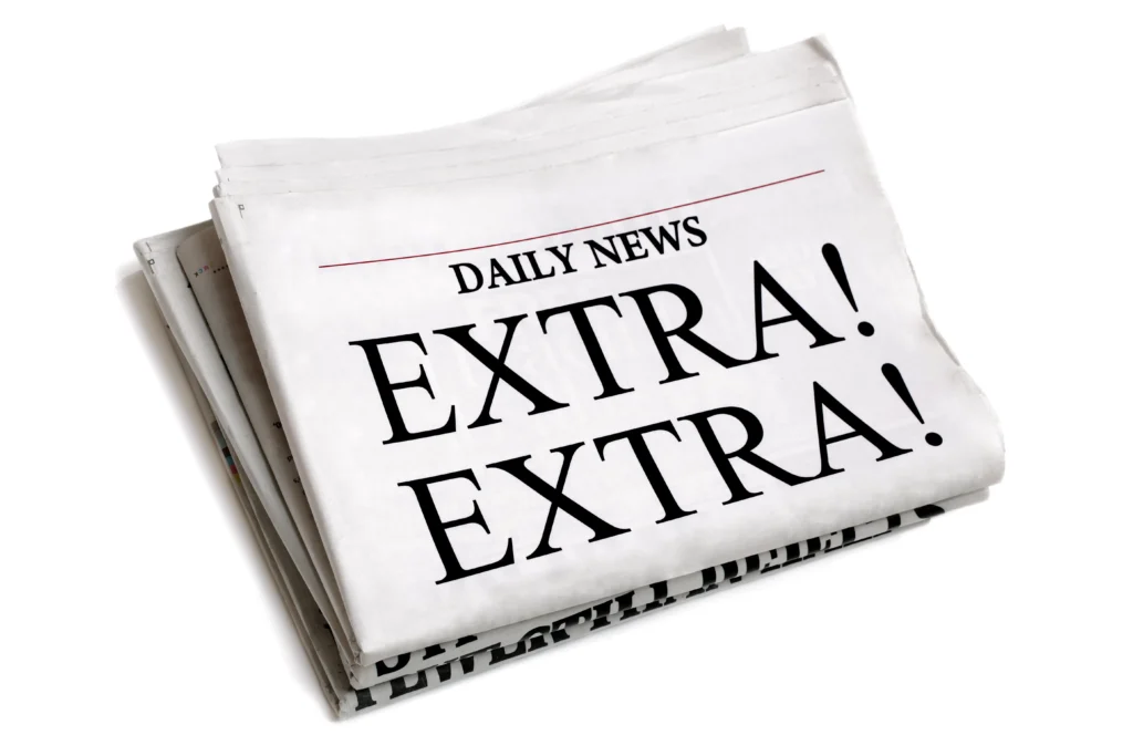 A stacked newspaper with the headline “Extra Extra,” symbolizing the importance for scientists to share achievements widely through media and social channels.